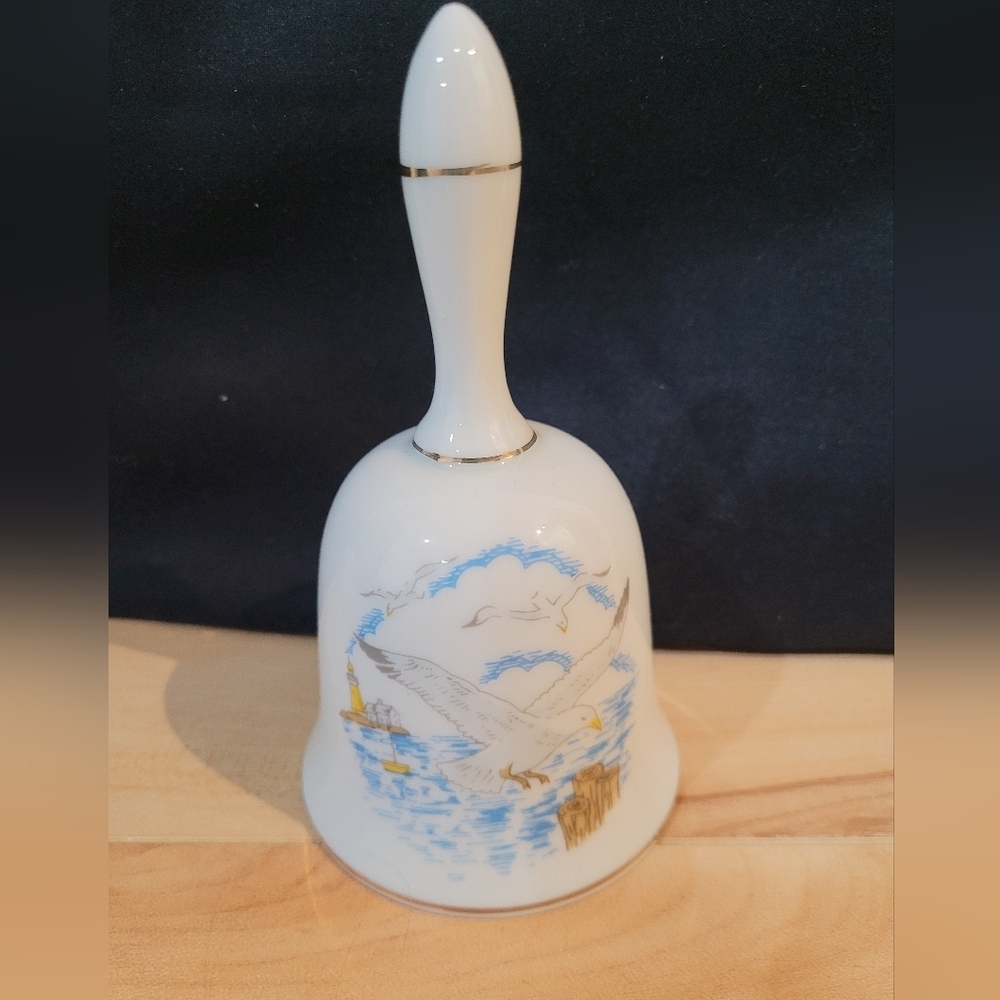 White Ceramic Bell with Seagull Design